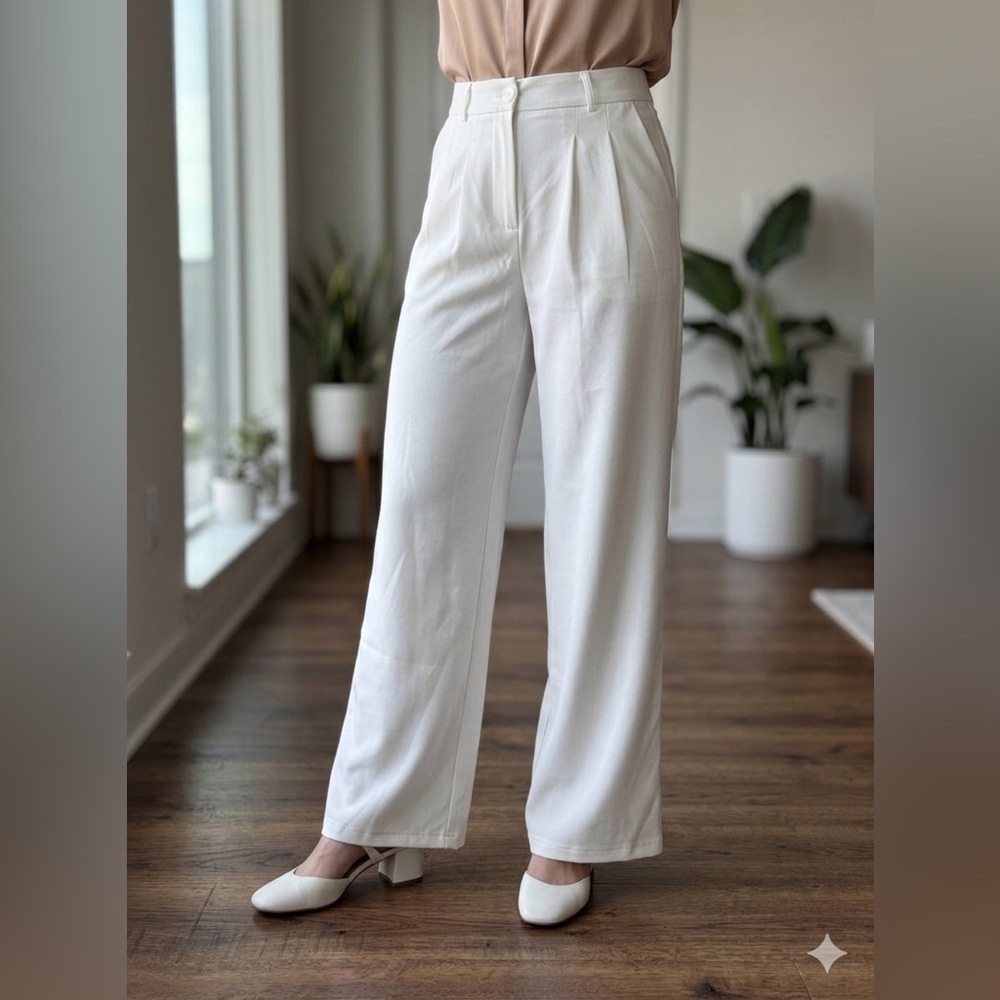 PRINCESS POLLY White Wide Leg Pleated Tailored women’s Pants Button zip size 4